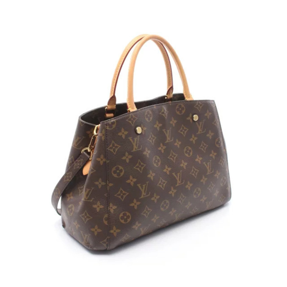 Louis Vuitton Canvas Montaigne Monogram Handbag 2way Brown Leather Brown
